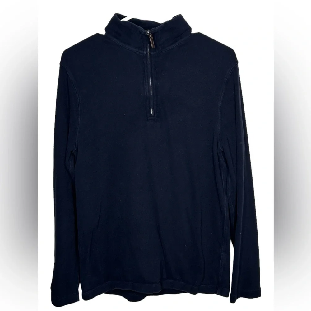 J Crew Mercantile Mens Cotton LS 1/4 Zip Solid Navy Blue Pullover Sweater Small